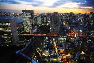 Foto, materiell, befreit, Landschaft, Bild, hat Foto auf Lager,Tokyo Nacht Sicht, Gebude, Das Stadtzentrumsgebiet, Tamachi, Odaiba