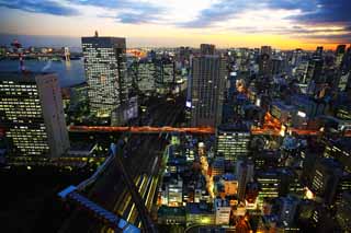 fotografia, materiale, libero il panorama, dipinga, fotografia di scorta,Tokio vista serale, costruendo, L'area del centro, Tamachi, Odaiba