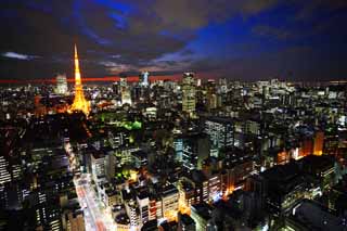 fotografia, materiale, libero il panorama, dipinga, fotografia di scorta,Tokio vista serale, costruendo, L'area del centro, Torre di Tokio, Toranomon