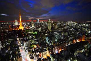 photo,material,free,landscape,picture,stock photo,Creative Commons,Tokyo night view, building, The downtown area, Tokyo Tower, Toranomon