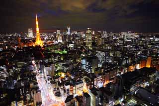 fotografia, materiale, libero il panorama, dipinga, fotografia di scorta,Tokio vista serale, costruendo, L'area del centro, Torre di Tokio, Akasaka