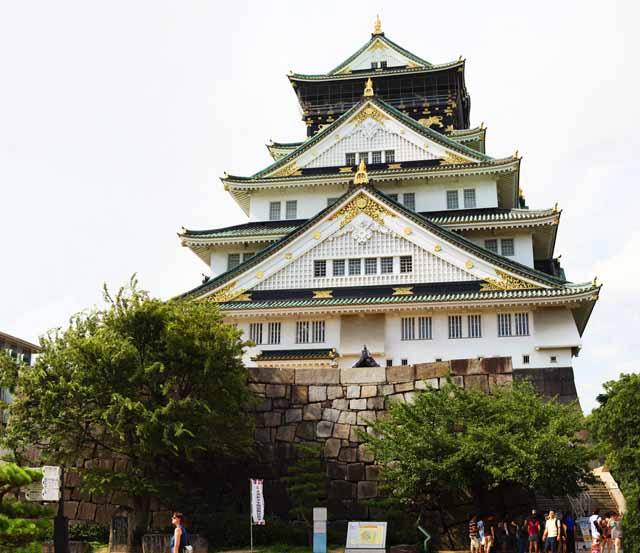 fotografia, material, livra, ajardine, imagine, proveja fotografia,O Osaka-jo torre de castelo de Castelo, acampamento do vero de Osaka, castelo do pai do conselheiro Imperial, Ieyasu Tokugawa, torre de castelo de revivificao