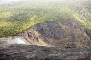 photo,material,free,landscape,picture,stock photo,Creative Commons,Hawaii Island aerial photography, Lava, The crater, crack in the ground, forest fire