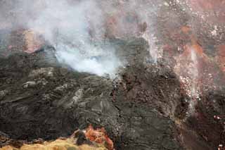 Foto, materiell, befreit, Landschaft, Bild, hat Foto auf Lager,Mt. Kilauea, Lava, Der Krater, Puu Oo, Rauch