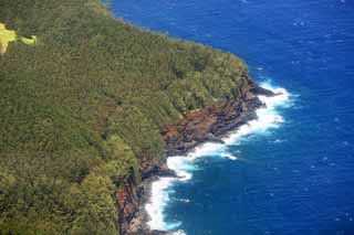 Foto, materieel, vrij, landschap, schilderstuk, bevoorraden foto,De Hawaii Eiland kustlijn, Het woud, Rots, Blauw, Golf