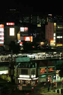 photo,material,free,landscape,picture,stock photo,Creative Commons,Night of Gotanda, platform, station, night, neon sign