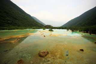 Foto, materieel, vrij, landschap, schilderstuk, bevoorraden foto,Huanglong vijf kleuren vijver, , , , 