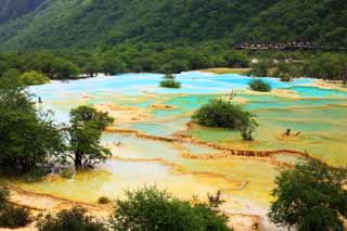 photo,material,free,landscape,picture,stock photo,Creative Commons,Huanglong five colors pond, , , , 