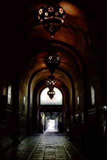 photo,material,free,landscape,picture,stock photo,Creative Commons,Mexican style corridor, lighting, interior, stone pavement, light