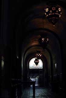 photo,material,free,landscape,picture,stock photo,Creative Commons,Mexican style corridor, lighting, interior, stone pavement, light