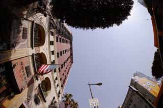 foto,tela,gratis,paisaje,fotografa,idea,Cielo de la parte baja de la ciudad., Edificio, Ladrillo, Cielo azul, Los Angeles