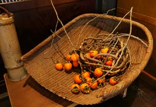 Foto, materieel, vrij, landschap, schilderstuk, bevoorraden foto,De waarheid en bamboo mand van persimmon, Vergiet, , , Kaki