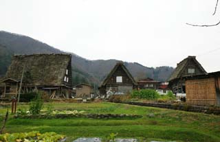 Foto, materieel, vrij, landschap, schilderstuk, bevoorraden foto,Particulier huis van de aansluiting hands van het men in de gebed vervaardiging, Architectuur met hoofd ridgepole, Thatching, Particulier huis, Landelijk landschap