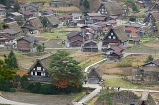 Foto, materieel, vrij, landschap, schilderstuk, bevoorraden foto,Shirakawago kommanderend, Architectuur met hoofd ridgepole, Thatching, Particulier huis, Landelijk landschap