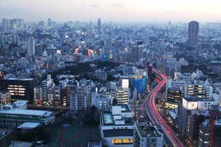 Foto, materiell, befreit, Landschaft, Bild, hat Foto auf Lager,Dmmerung von Roppongi, Gebude, Der Metropolitexpressway, Nachtsicht, Bei Dunkelheit