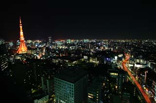 fotografia, material, livra, ajardine, imagine, proveja fotografia,Uma viso noturna de Roppongi, construindo, O Metropolitexpressway, viso noturna, Crepsculo