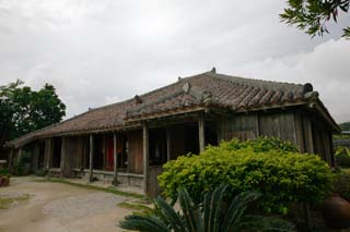 fotografia, material, livra, ajardine, imagine, proveja fotografia,Casa de Okinawa tradicional, telhado, Ishigaki, pilar, parede