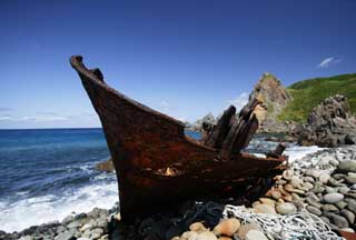 Foto, materiell, befreit, Landschaft, Bild, hat Foto auf Lager,Tote in einer heiligen Stelle, Das Stranden, Schiff, Rost, verschrottetes Schiff