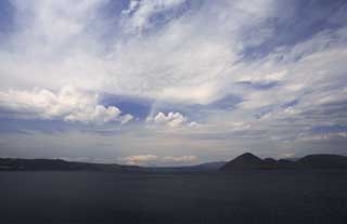 fotografia, materiale, libero il panorama, dipinga, fotografia di scorta,Lago Toya-ko e Mt. acetosa, Lago Toya-ko, lago, nube, cielo blu
