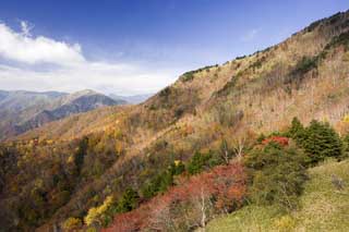 photo,material,free,landscape,picture,stock photo,Creative Commons,From Oku-Nikko half moon Pass, , Maple, blue sky, mountain