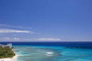 fotografia, materiale, libero il panorama, dipinga, fotografia di scorta,Waikiki azzurra, spiaggia, spiaggia sabbiosa, cielo blu, Sebathing