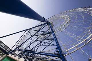 photo,material,free,landscape,picture,stock photo,Creative Commons,A Ferris wheel, Ferris wheel, blue sky, pipe, steel frame