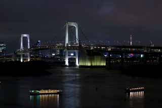 Foto, materieel, vrij, landschap, schilderstuk, bevoorraden foto,De avond van Rainbow Bridge, Gebouw, Tokio Toren, Genoegen boot, Tokio Baai