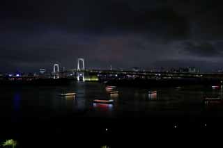 fotografia, material, livra, ajardine, imagine, proveja fotografia,A noite de Ponte de Arco-ris, construindo, Torre de Tquio, barco de prazer, Baa de Tquio