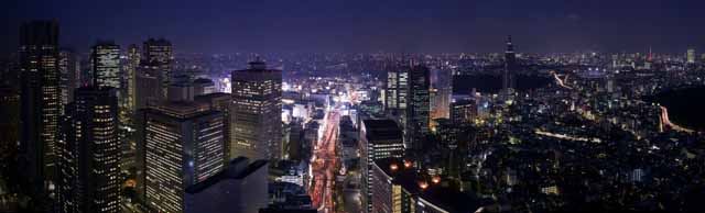 Foto, materieel, vrij, landschap, schilderstuk, bevoorraden foto,Shinjuku nieuw ontwikkelde stad centrum avond bezichtiging, Gebouw, De Tokio Metropolitgovernment Office, Docomo toren, Onderdaan rijweg