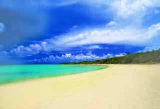 illustration,material,free,landscape,picture,painting,color pencil,crayon,drawing,A southern country beach, sandy beach, blue sky, beach, cloud