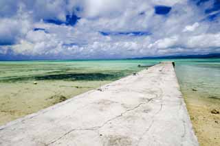 Foto, materiell, befreit, Landschaft, Bild, hat Foto auf Lager,Nach Westen Pier, Beton, blauer Himmel, Das Meer, Wolke