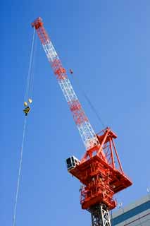 photo, la matire, libre, amnage, dcrivez, photo de la rserve,Une grue grand-de taille super, grue, Rouge et blanc, Construction, machine industrielle lourde