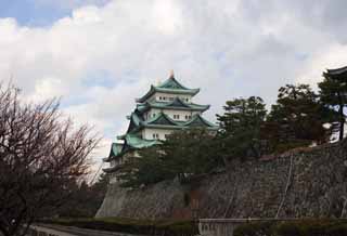 Foto, materiell, befreit, Landschaft, Bild, hat Foto auf Lager,Nagoya-jo Burg, Mrderwalspitze, Burg, Der Burgturm, 