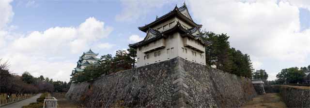 Foto, materieel, vrij, landschap, schilderstuk, bevoorraden foto,Nagoya-jo Kasteel, Moordenaar walvis snoek, Kasteel, Het kasteel toren, Ishigaki