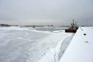 Foto, materieel, vrij, landschap, schilderstuk, bevoorraden foto,De poort hetgeen diepvriest, Drijf ijsje, Ijsje, Poort, Schip