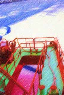 Illust, materieel, vrij, landschap, schilderstuk, schilderstuk, kleuren potlood, crayon, werkje,Slaan afwijking ijs neer, Drijf ijsje, Ijsje, Poort, Schip