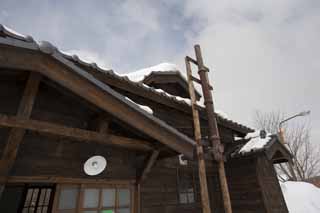 Foto, materiell, befreit, Landschaft, Bild, hat Foto auf Lager,Ein Gefngnispersonal offizielle Wohnung, Das Abashiri-Gefngnis, Hlzern, Eine elektrische Zwiebel, Es ist schneebedeckt