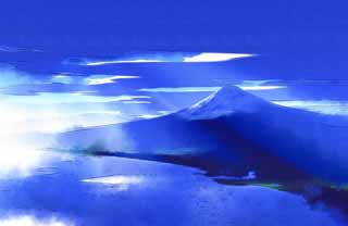 illust, materiell, befreit, Landschaft, Bild, Gemlde, Farbbleistift, Wachsmalstift, Zeichnung,,Mt. Fuji eines Stieles des Lichtes, Stiel des Lichtes, Wolke, Fuji, Das Meer