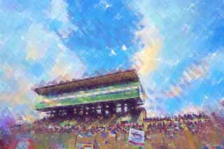 illust, materiell, befreit, Landschaft, Bild, Gemlde, Farbbleistift, Wachsmalstift, Zeichnung,,Der Himmel von Suzuka Circuit, Hauptstadion, blauer Himmel, Sitz, 