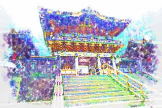 illust,tela,gratis,paisaje,fotografa,idea,pintura,Lpiz de color,dibujo,El Tosho - Shrine seguro puerta de luz de gu, La puerta ligera segura, Herencia de mundo, Escultura, Soy lujoso