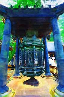 illustration,material,free,landscape,picture,painting,color pencil,crayon,drawing,A turn garden lantern of Tosho-gu Shrine, turn garden lantern, world heritage, Aoi, 