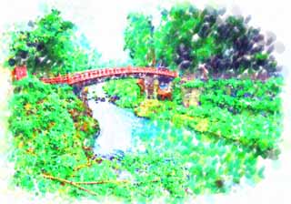 illust,tela,gratis,paisaje,fotografa,idea,pintura,Lpiz de color,dibujo,Shin - el bridge de kyo de Futara Shrine de - san - jinja de luz del sol, Luz del sol, Herencia de mundo, Puente, 