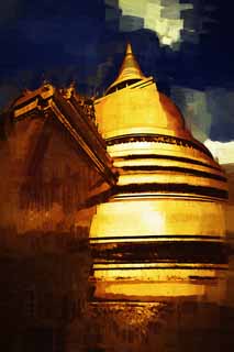 illustration,material,free,landscape,picture,painting,color pencil,crayon,drawing,Pula sea lah Tanner Che day, Gold, Buddha, Temple of the Emerald Buddha, Sightseeing