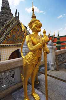 photo, la matire, libre, amnage, dcrivez, photo de la rserve,Une divinit gardienne d'or, Or, Bouddha, Temple du Bouddha meraude, Visiter des sites pittoresques