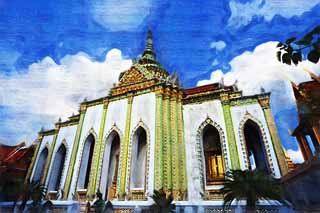 illustration,material,free,landscape,picture,painting,color pencil,crayon,drawing,Temple of the Emerald Buddha, Gold, Buddha, Temple of the Emerald Buddha, Sightseeing