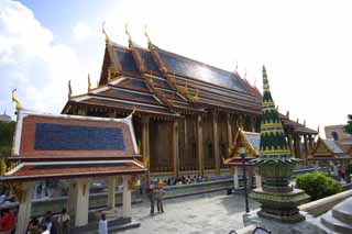 foto,tela,gratis,paisaje,fotografa,idea,Un pilar del templo del Buddha saln principal de esmeralda de un templo Buddhist, Gold, Buddha, Templo del buda de esmeralda, Turismo