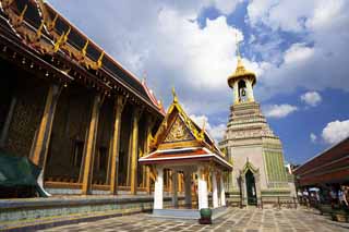 Foto, materieel, vrij, landschap, schilderstuk, bevoorraden foto,Belfort van De tempel van de Emerald Buddha, Goud, Boeddha, Tempel van de Smaragd Boeddha, Bezoekende touristenplaats