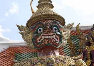 Foto, materieel, vrij, landschap, schilderstuk, bevoorraden foto,EEN Thailander beschermer godheid, Goud, Boeddha, Tempel van de Smaragd Boeddha, Bezoekende touristenplaats