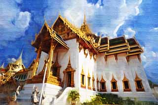 illustration,material,free,landscape,picture,painting,color pencil,crayon,drawing,A DuSuitto shrine, Gold, Buddha, The royal palace, Sightseeing