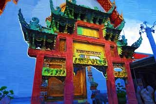 illustration,material,free,landscape,picture,painting,color pencil,crayon,drawing,The gate of watt Poe, Buddhist image, death of Buddha temple, The gate, Sightseeing